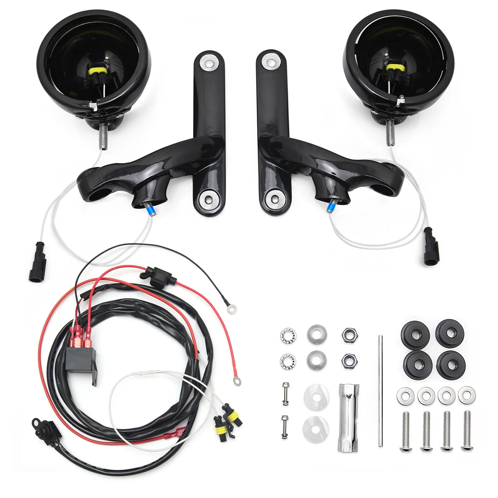 Glänzend Schwarzes LED 4,5'' Nebelscheinwerfer-Gehäuse Zusatzlicht Nebellampe Halterung für Street Electra Glide Road King