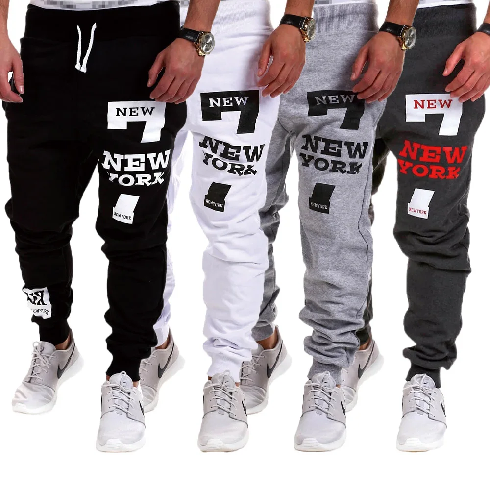 Letter Graphic Print Sweatpants for Men Hip Hop Joggers Sports Athletic Pants for Workout Casual Elastic Waist Lounge Trousers