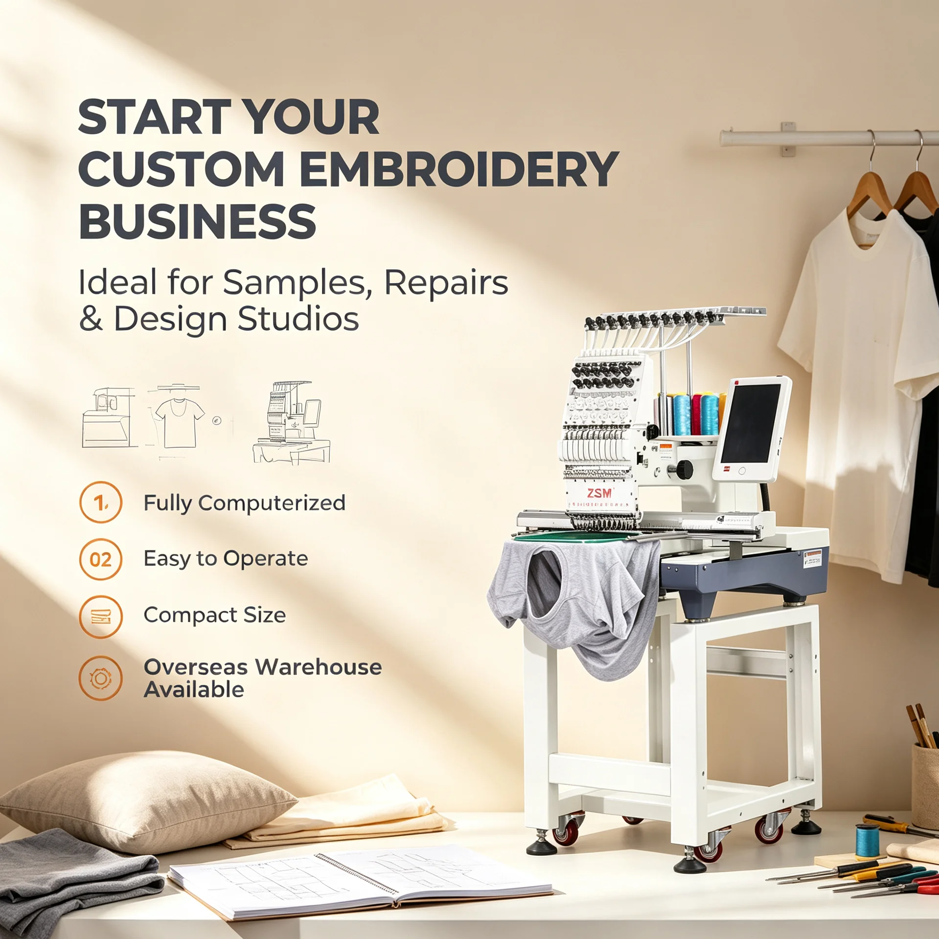 New Computerized Single Head Embroidery Machine Dahao Control System 1200 RPM Automatic 12 Needles T-shirt Embroidery Machine