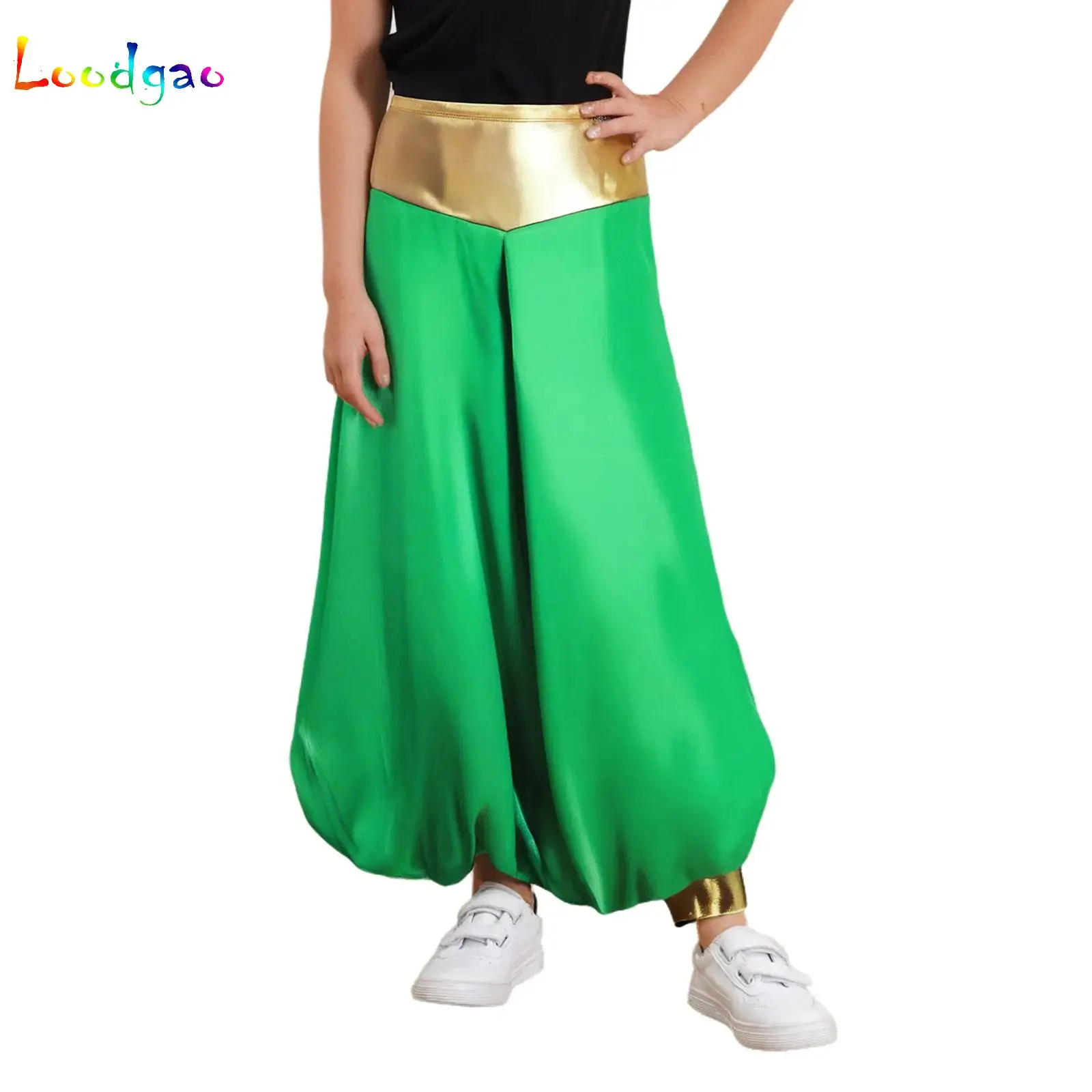 

Boys Kids Arabian Prince Cosplay Harem Pants Shiny Metallic High Waist Lantern Long Pants for Halloween Masquerade Theme Party