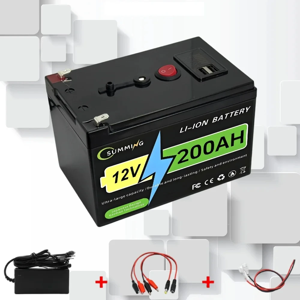 12V 200Ah Lithium Iron Phosphate Battery, Built-in BMS 4000+ Deep Cycle Battery for Emergency Power Supply, Electric Wheelchair