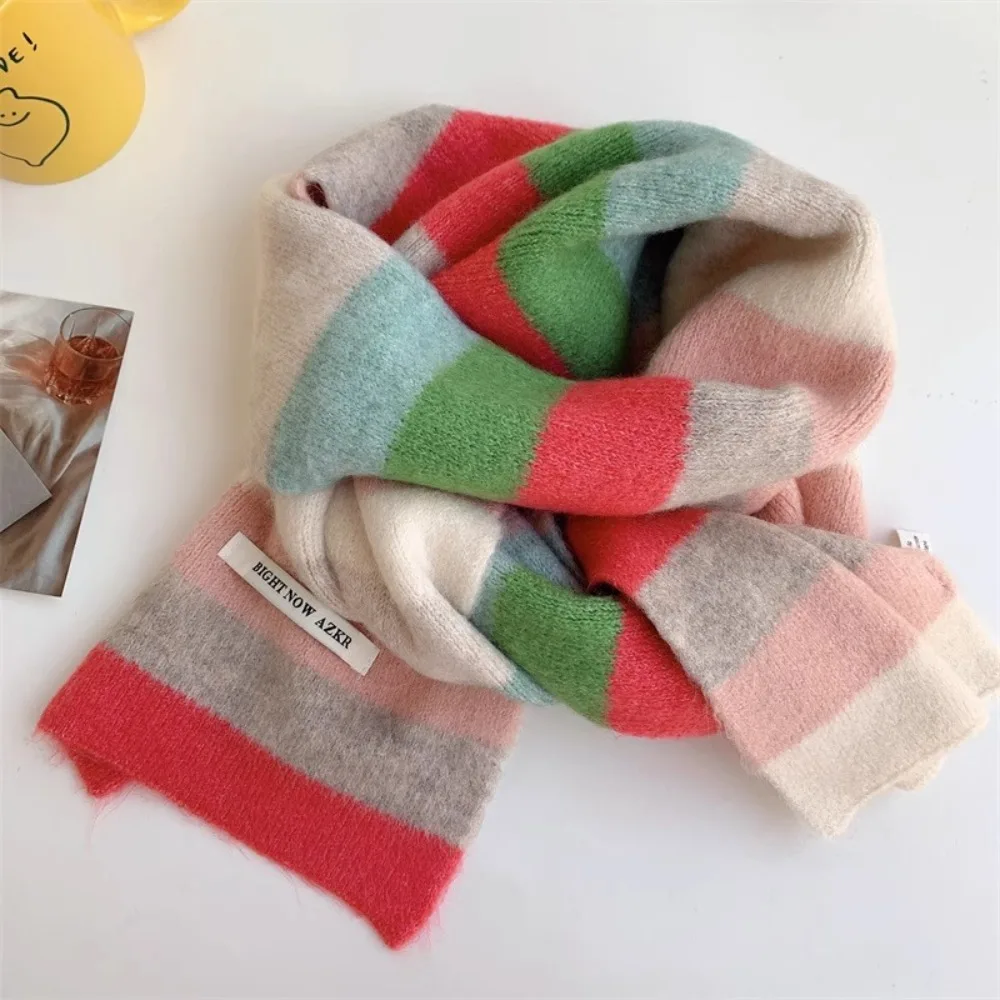 Fashion Multicolor Stripe Scarf Warm Winter Small Narrow Shawl Women Lovely Fashion Casual Scarves For Women