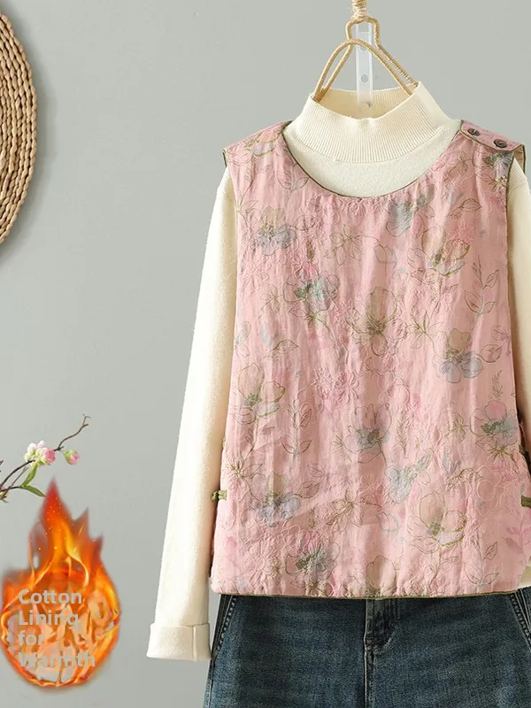 Coreano japonês marca feminina thiened algodão jaet inverno tamanho grande chinês sle floral impressão buttonl colete topo