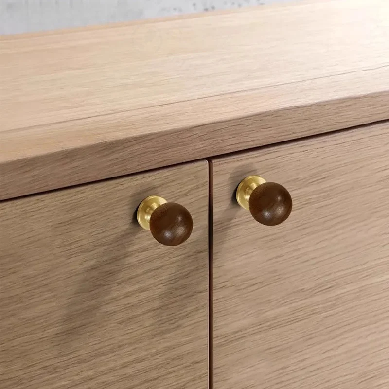 Round Spherical Walnut Handle High Grade Light Luxury Single Hole Drawer Handle Universal Wooden Cabinet Wardrobe Door Knob