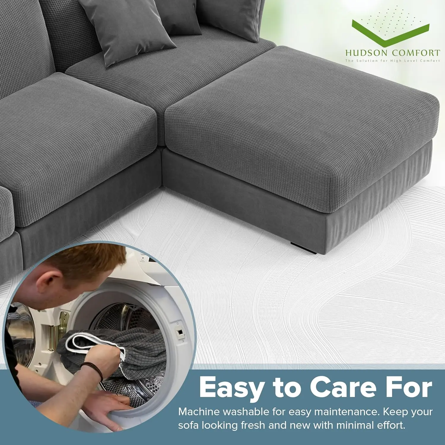 U Shaped Sectional Couch Covers 10-Pcs Super Stretchable Sofa Covers 215gsm Soft Microfiber Protector Set Gray