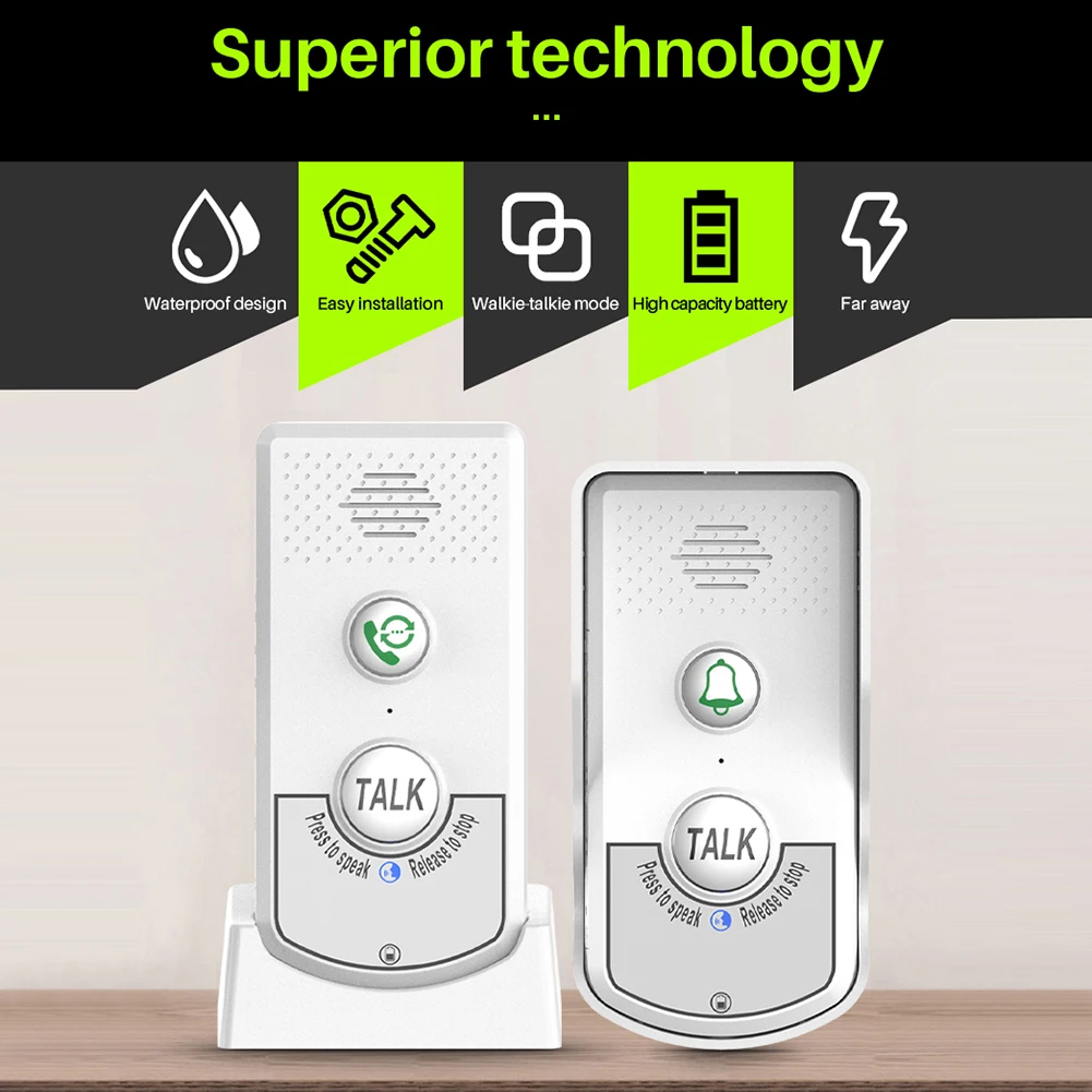 2 Way Voice Intercom Wireless Voice Intercom Doorbell System Unit for Home Hospital Hotel Call Door Chime