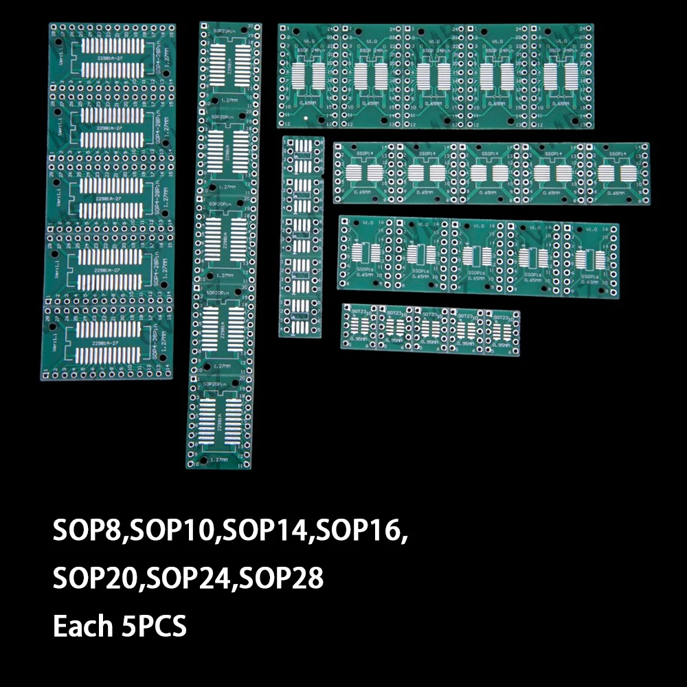 35PCS Double-Sided PCB Kit SMD Turn To DIP Adapter Converter Board SOP16 SOP20 SOP8 MSOP10 SOP24 Electronic Components SOP14