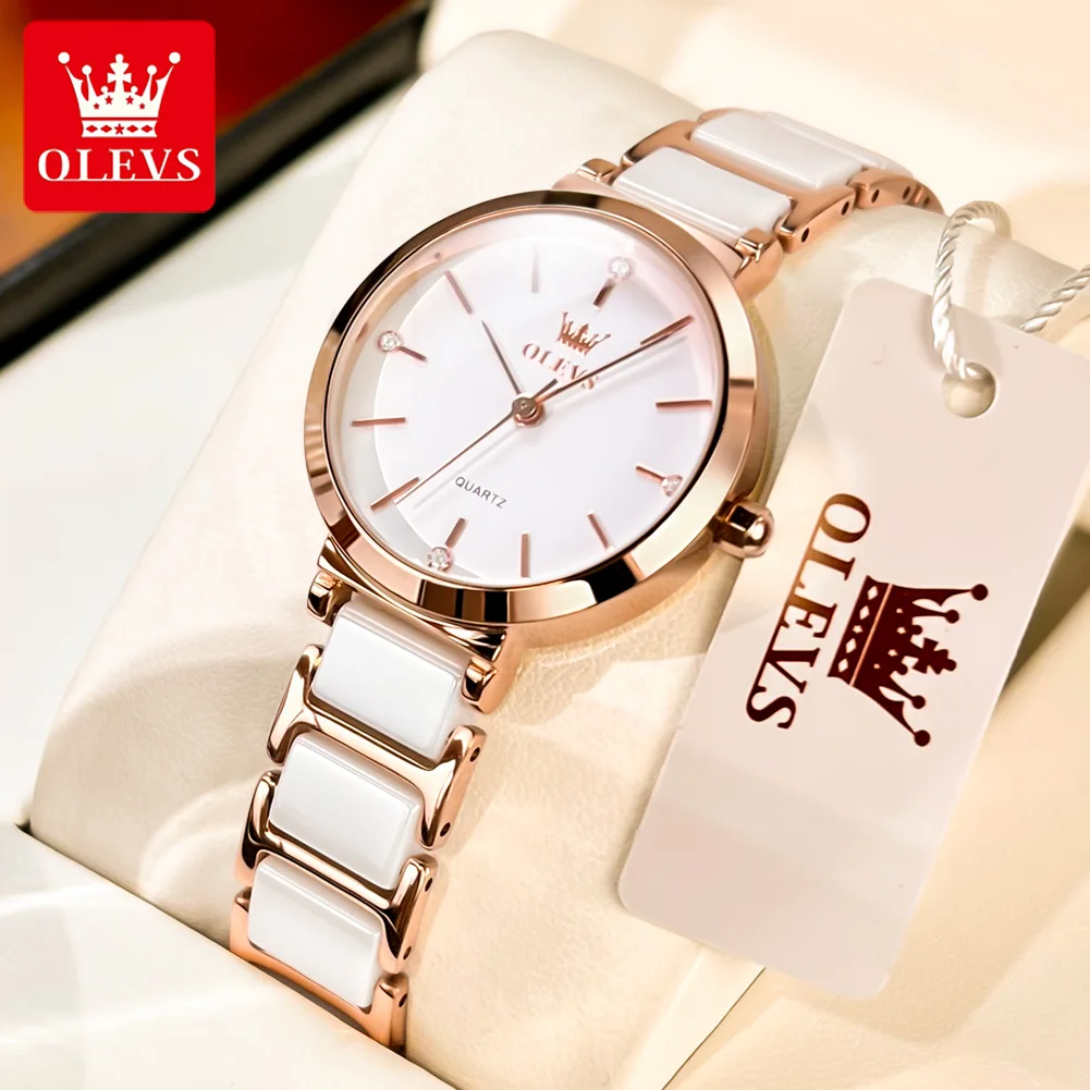 OLEVS Fashion Elegant Watch for Women Japanese Movement Ceramics Strap Luxury Ladies Bracelet Quartz Watches Gifts Reloj Mujer