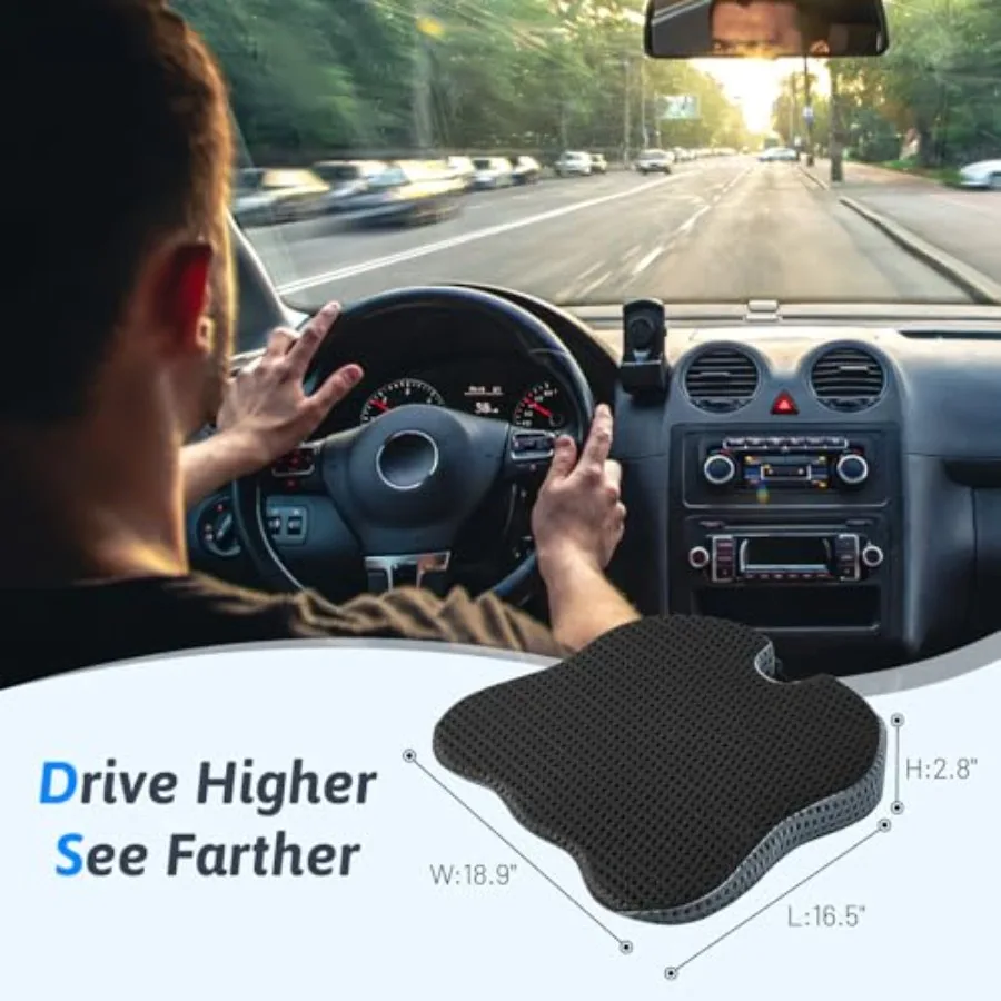 Wedge Car Seat Cushion for Better Visibility and Sciatica Pain Relief - High Density Memory Foam, Non-Slip Ergonomic Car Seat C