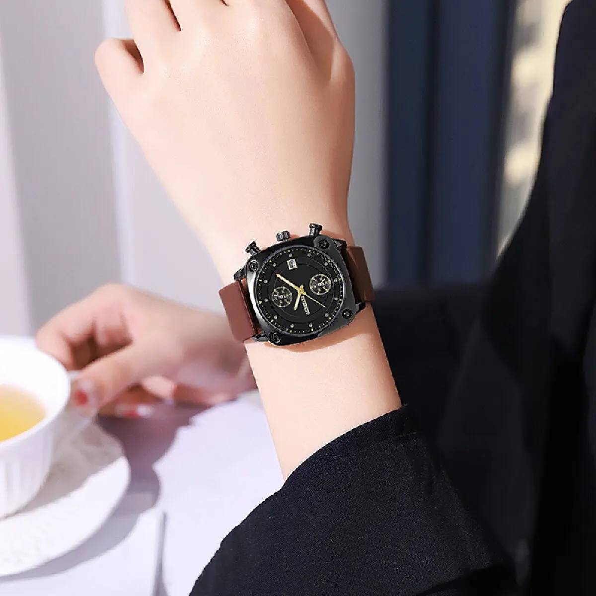 Jam tangan wanita, jam tangan wanita inti Quartz ringan dan tahan lama kalender mata ganda gaya santai