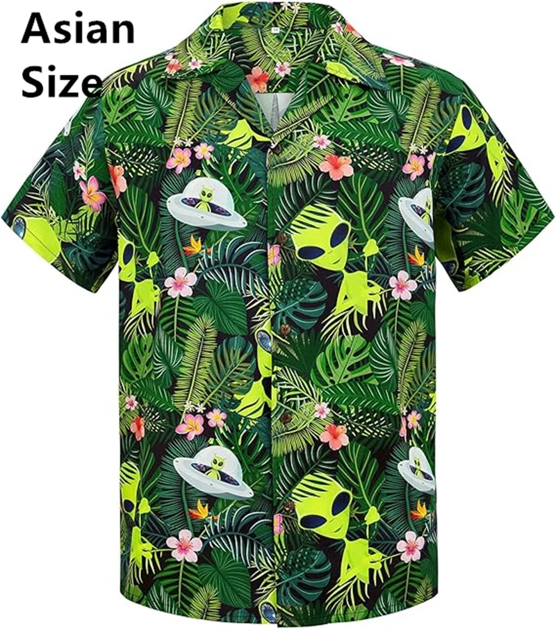 Summer Hot Sale Hawaiian Shirt Man Short Sleeve Beach Shirt Hawaii Alien 3D Print Casual Cuban Collar Male Shirt Comfortable Top