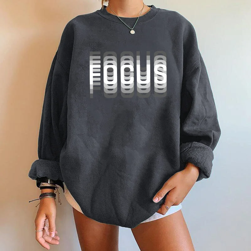 Seeyoushy Focus Letter Print Women Sweatshirts Long Sleeve Drop-shoulder Sweatshirts Streetwear Clothes Women Tops Women Clothes