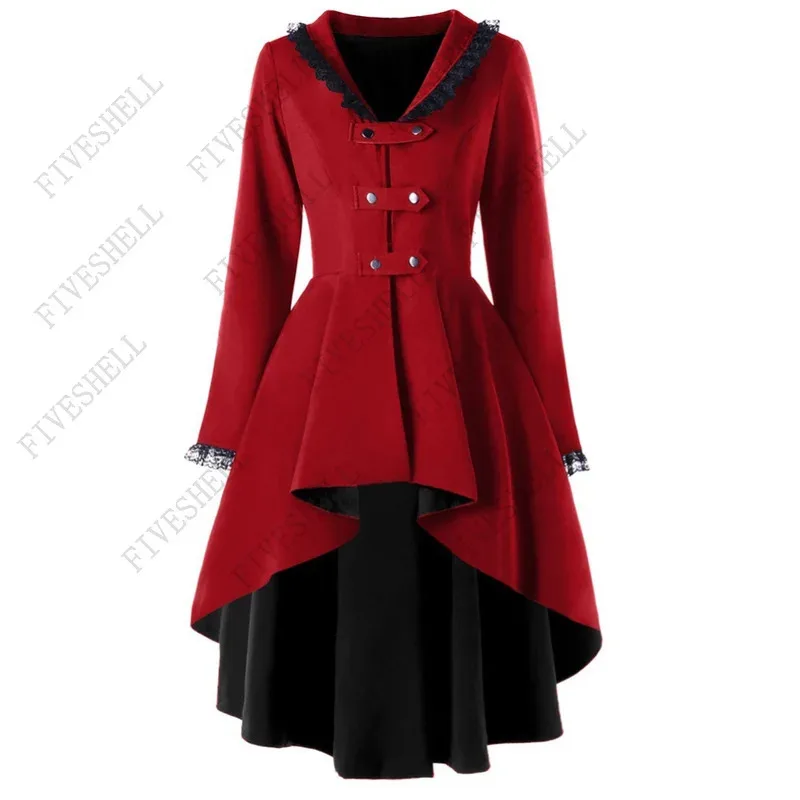 Didi 211 feminino vintage gótico cosplay traje vestido de renda retalhos fraque bandagem medieval vitoriano botão outwear irregular r