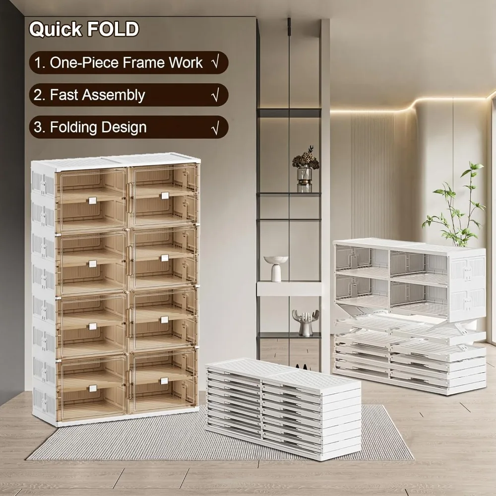 32 زوجًا من خزانة الأحذية المكونة من 3 خطوات للتركيب السريع، صندوق أحذية بلاستيكي مع باب مغناطيسي شفاف للعرض، منظم الأحذية