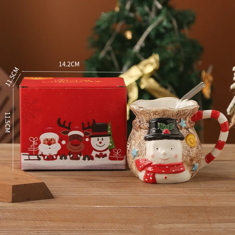 Hand Paint Christmas Mugs Large Capacity Ceramic Cup Creative Retro Cloth Bag Elderly Water Cup Christmas Gift Birthday Present