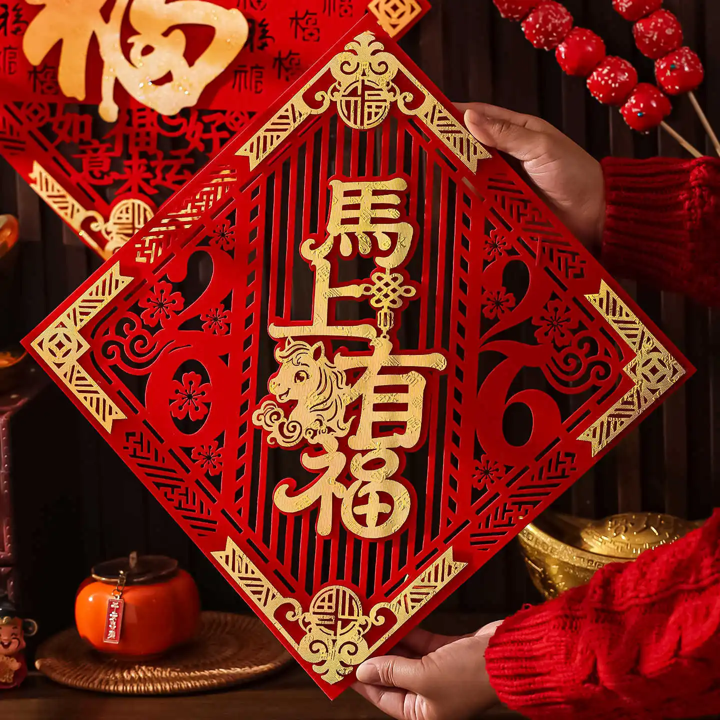 46.5X33cm ثلاثية الأبعاد ملصقات الباب الحصان مقاطع السنة الجديدة مهرجان الربيع فورتشن ترتيب الباب الزخرفية يتدفقون الباب نعمة