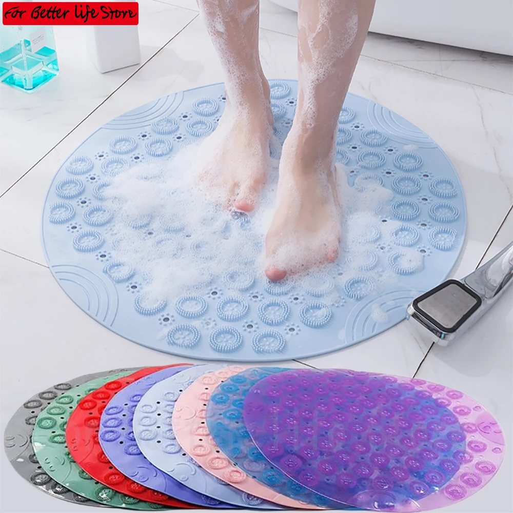 PVC Bathroom Mats Carpet Floor Mat Round Anti-skid Shower entrance door mat Bathroom Massage Foot Suction Cup With Drain Hole