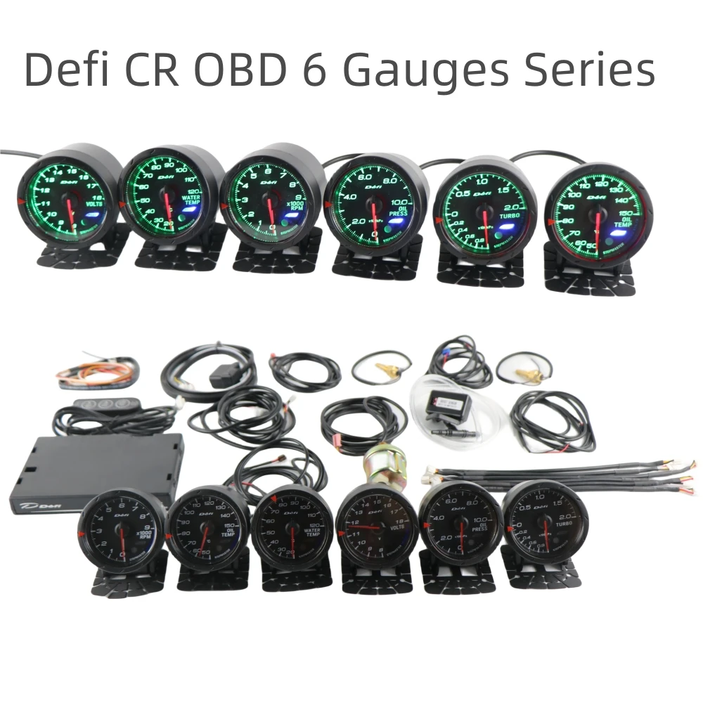 Defi CR 60MM OBD Car 6 Gauges Series Water Temp  Oil   Temp Oil Press RPM Volt Meter  7 Colors