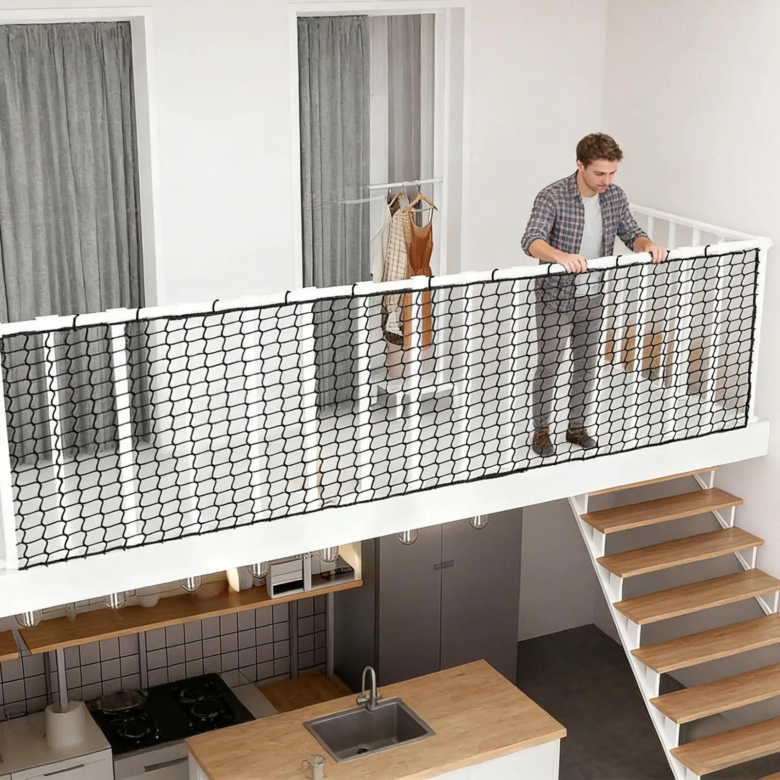 Balcony Safety Net Mesh Railing Barrier Stair Safety Net For Kids Pets Protection Apartment Balcony Railing Playground Golf