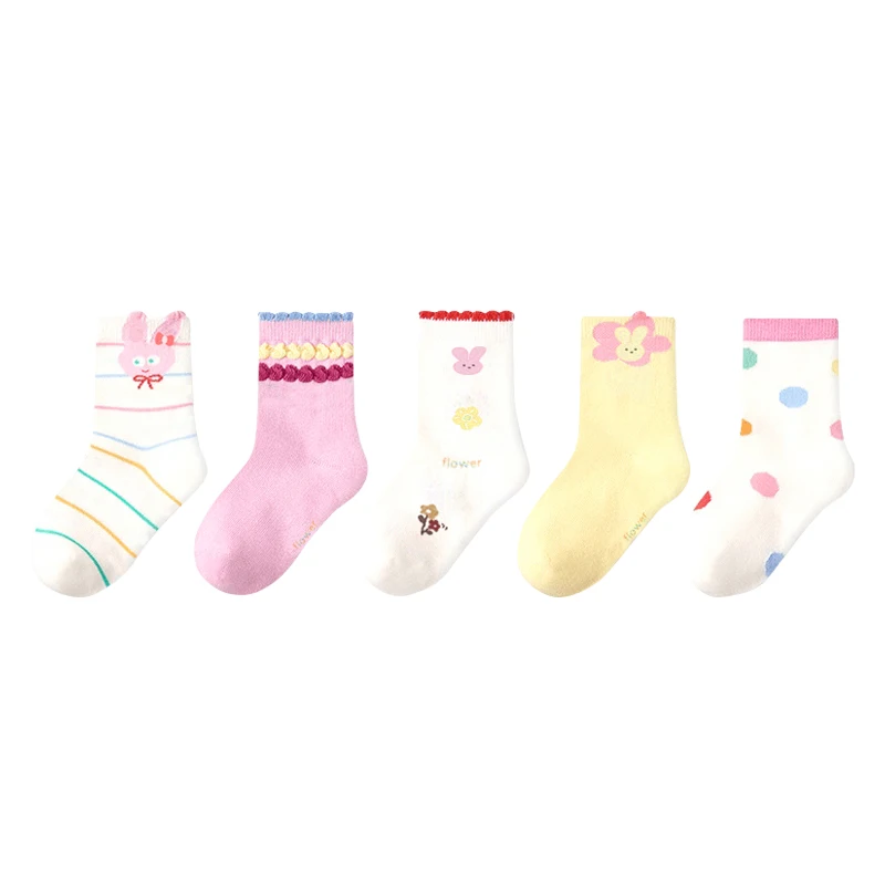 5 أزواج من الجوارب اللطيفة للأطفال البنات مريحة عالية التمدد من القطن الصلب على شكل زهور الأميرة نصف جوارب للفتيات الصغيرات #3