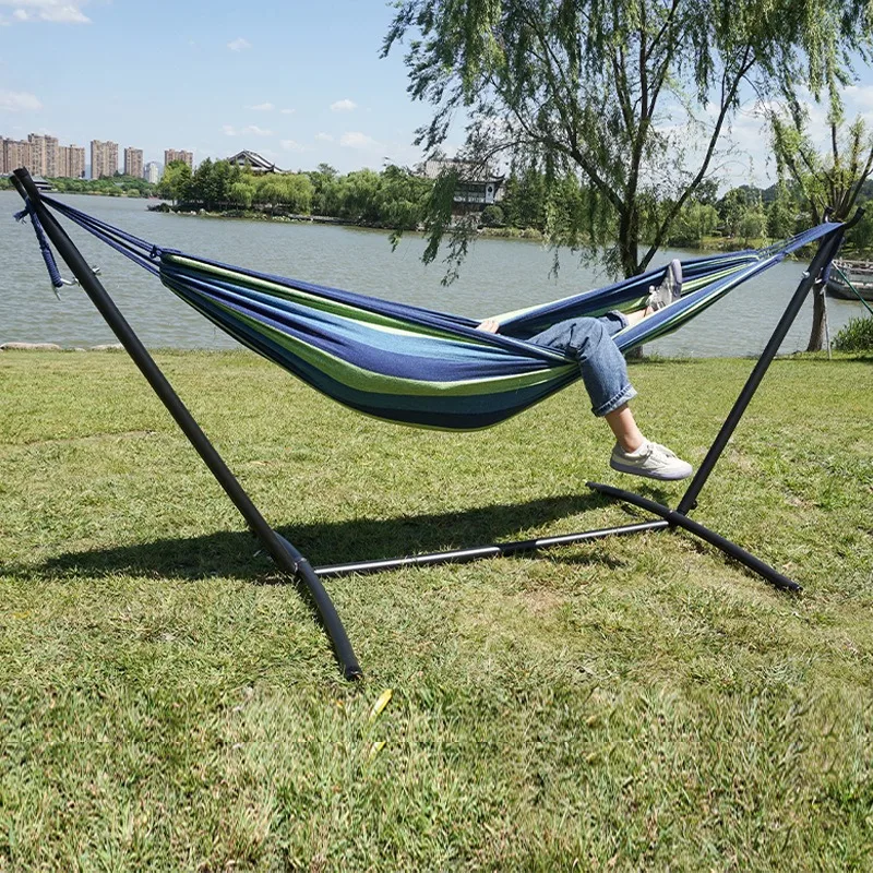 Outdoor Leisure Hammock Camping Hammock Portable Single Bracket Hammock Cotton Rope Anti-rollover Hammock with Stand image 5