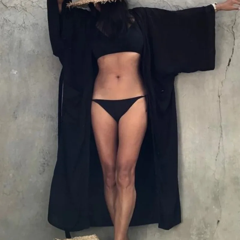 ชุดคลุมชายหาดสีพื้นสำหรับผู้หญิง ชุดว่ายน้ำลำลองสไตล์กิโมโนโอเวอร์ไซส์ รุ่นใหม่ปี 2025 ชุดคลุมบิกินี่