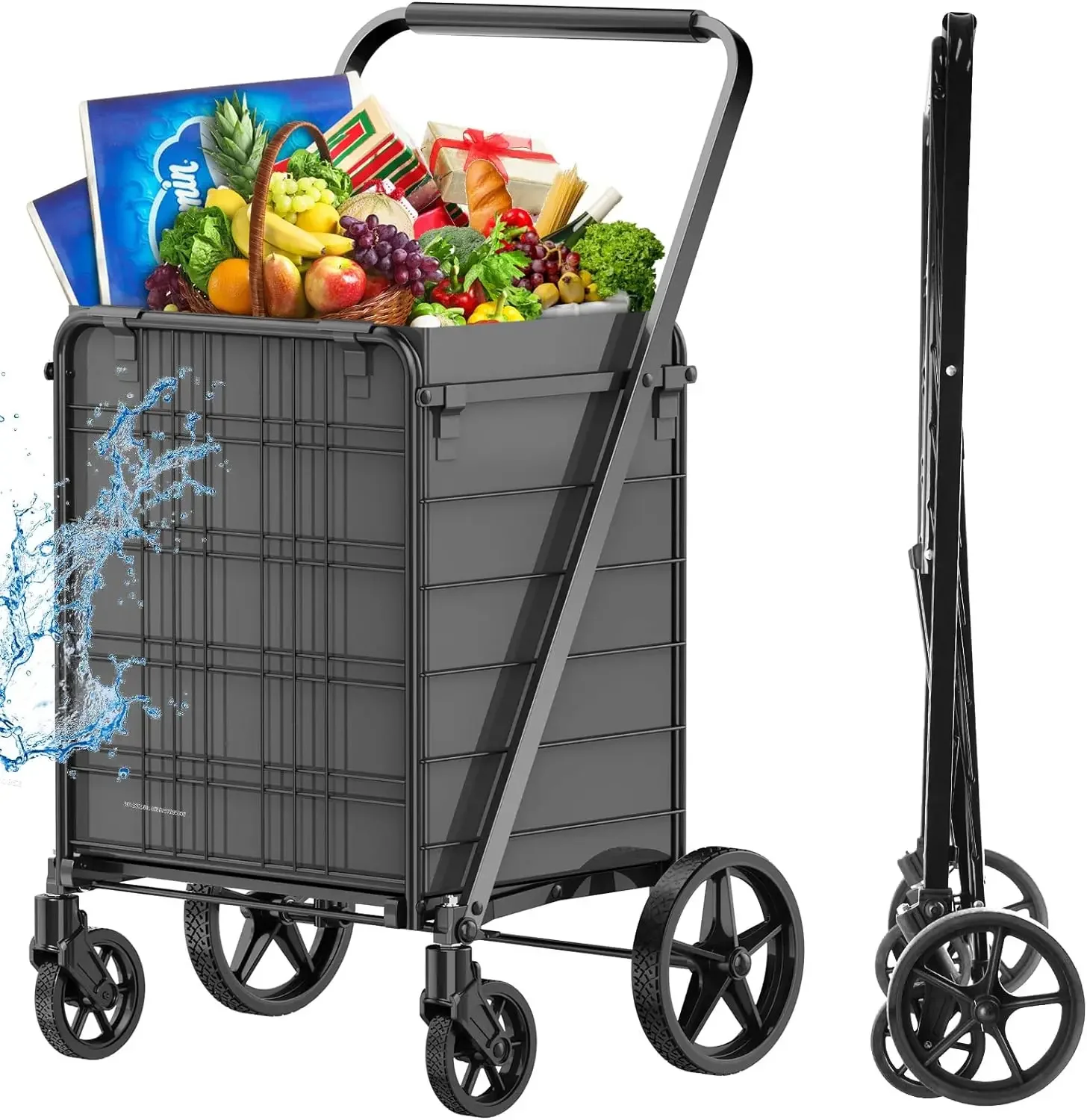 

Shopping Cart for Groceries, Large Grocery Cart with Waterproof Liner, Utility Cart Folding Shopping Carts