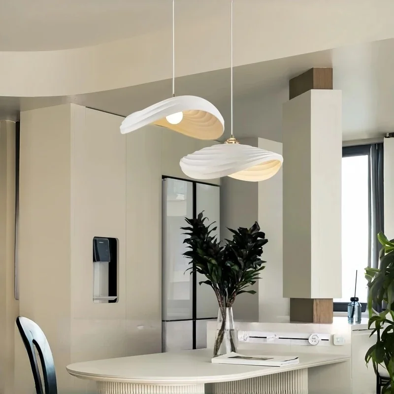 Modern Cream White Swirl Pendant Light with Gold Top for Kitchen Island Dining Room