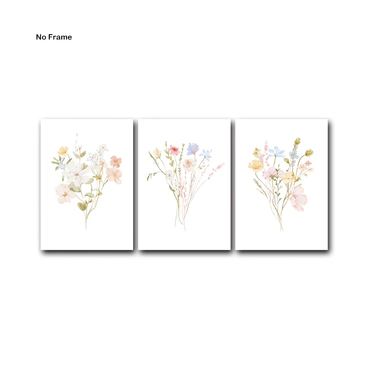 2D Flat, Pastel Floral Poster Prints Set of 3 for Girl Room Decor Wildflower Bouquet Artwork Teenage Girl Bedroom Wall Art Cu