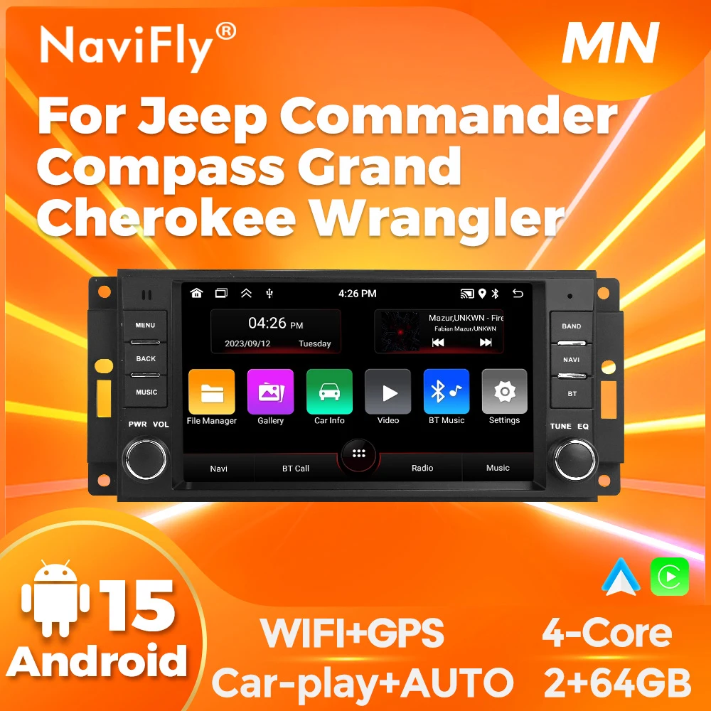 NaviFly 2DIN Touch Screen Head Unit Android AUTO Car Radio Carplay For Jeep Commander Compass Grand Cherokee Wrangler Android 15