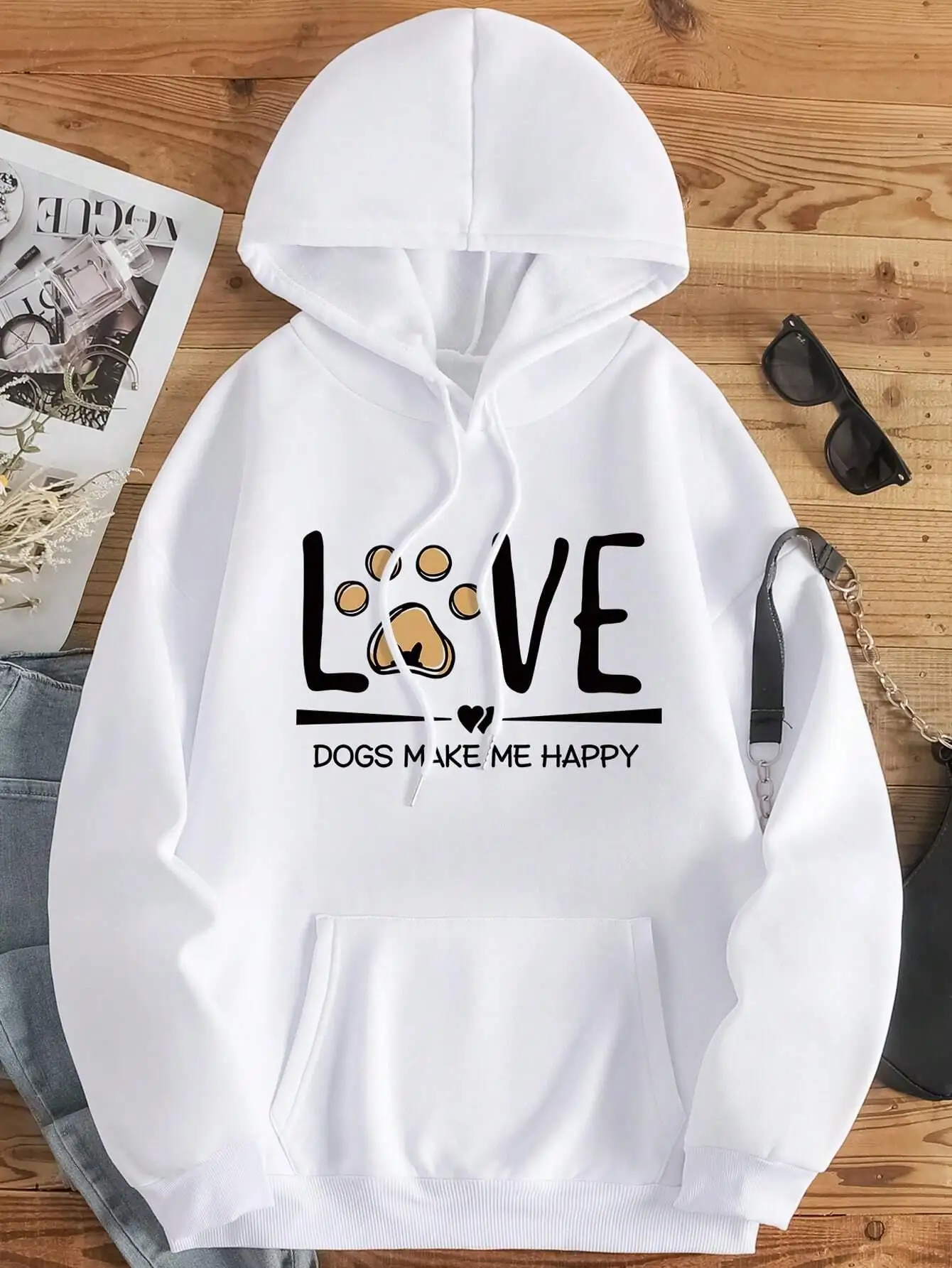 Love Dogs Make Me Happy Letter Graphic Printing Sweatshirt Women Street Hoody Hipster Soft Hoodie Hip Hop Warm Clothing Female