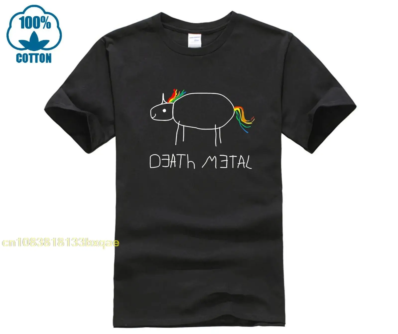 

Death Metal Unicorn Tee Shirt Men Black Tshirt Cotton T shirt Vintage Cartoon Clothing Hip Hop