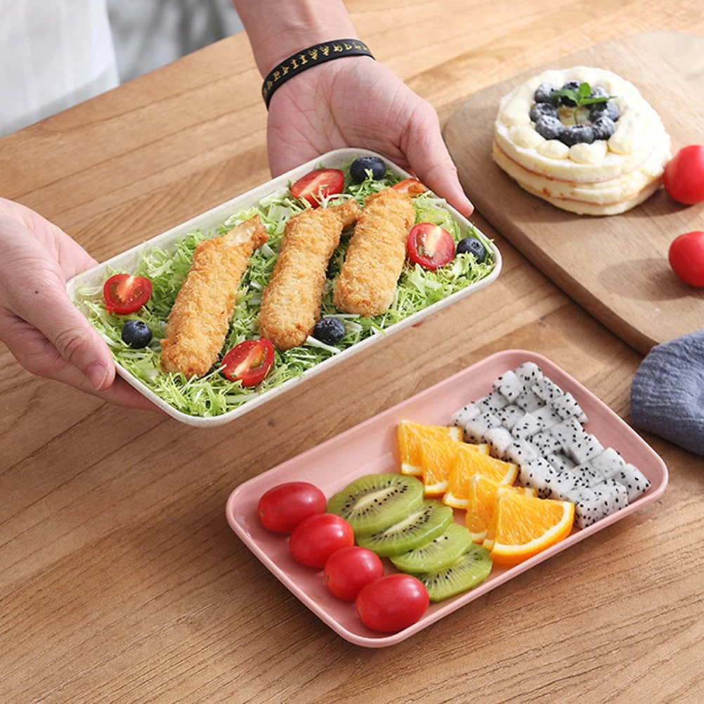 

4 Pcs Rectangular Dinner Plates Wheat Friendly Microwave Safe Dishwasher Home Restaurant Hotel Vegetable Fruit