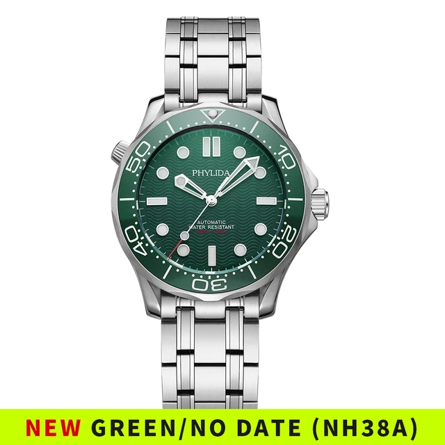 PHYLIDA New Green Dial No Date NH38a Automatic Watch Diver 200 Sapphire Crystal SLN BGW9 Lume Watches for Men SE GN 38 AliExpress 1511