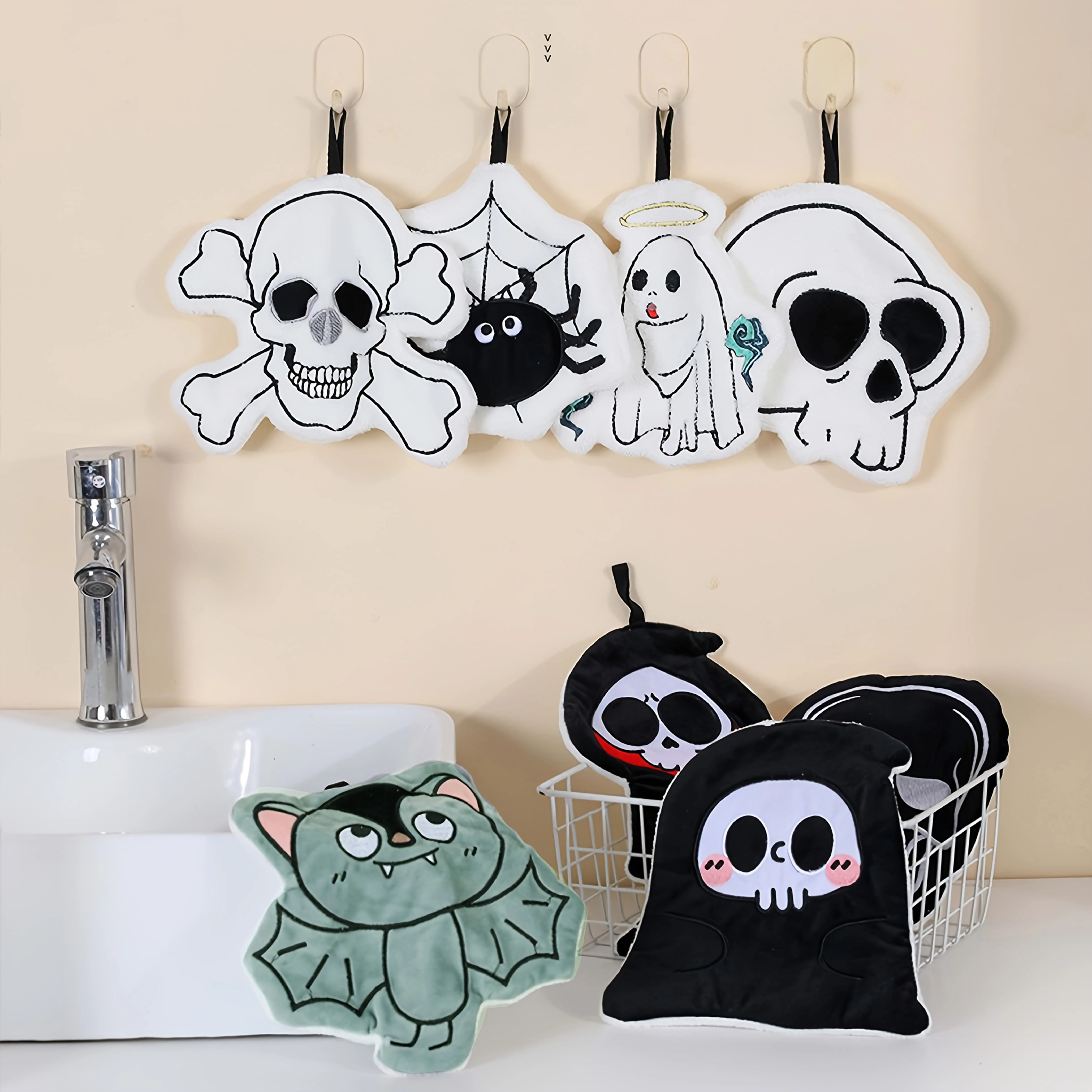 4Pcs Bathroom Hand Towel, Soft And Absorbent Coral Fleece Fingertip Hand Towel, Suitable For Halloween, Home, Kitchen, Tea Towel