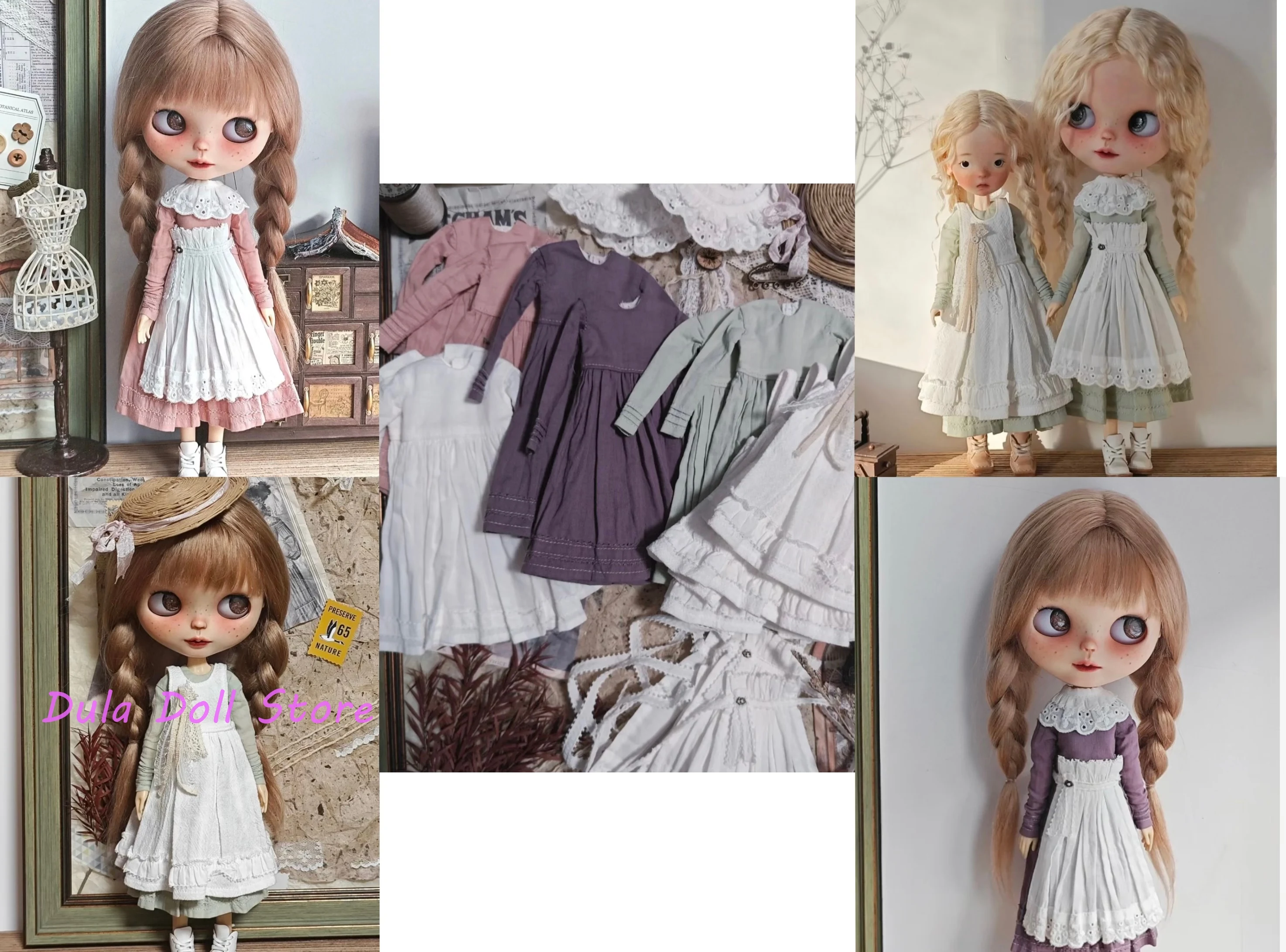 （Sewing time 1 month）Dula Doll Clothes Dress Vintage long skirts apron skirt Blythe ob24 Azone Licca ICY JerryB 1/6 Bjd Doll