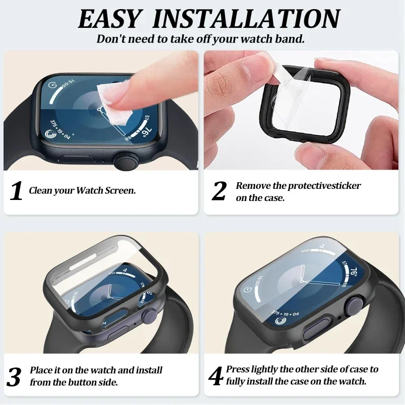 Glass + Case for Apple Watch 45mm 41mm 44mm 40mm 46mm 42mm Screen Protector Bumper PC Cover for iWatch Series 4 5 SE 6 7 8 9 10