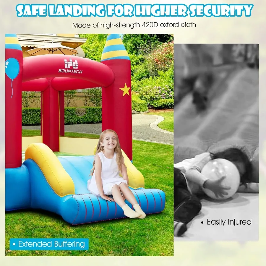 Casa inflable de rebote, casa hinchable para niños de 3 a 10 años, familia interior y exterior con gran área de salto, tobogán, soplador de 480w, mini hinchable