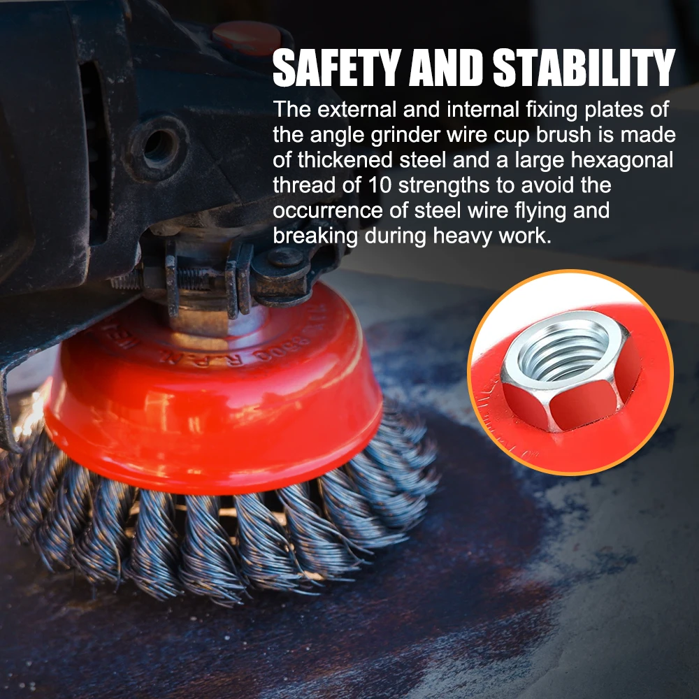 1pc M10 M14 Twisted Steel Wire Wheel Brush 2.5 3 inch for Angle Grinder Paint Removal Deburring Strong Rotary Twist Knot