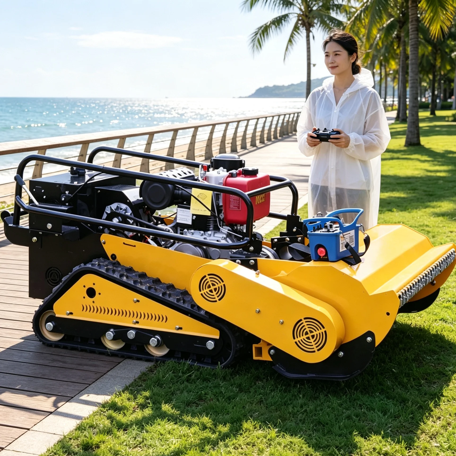 Customized 800SPro slope‑friendly lawn mower powered by single‑cylinder four‑stroke engine, adjustable cutting height removes