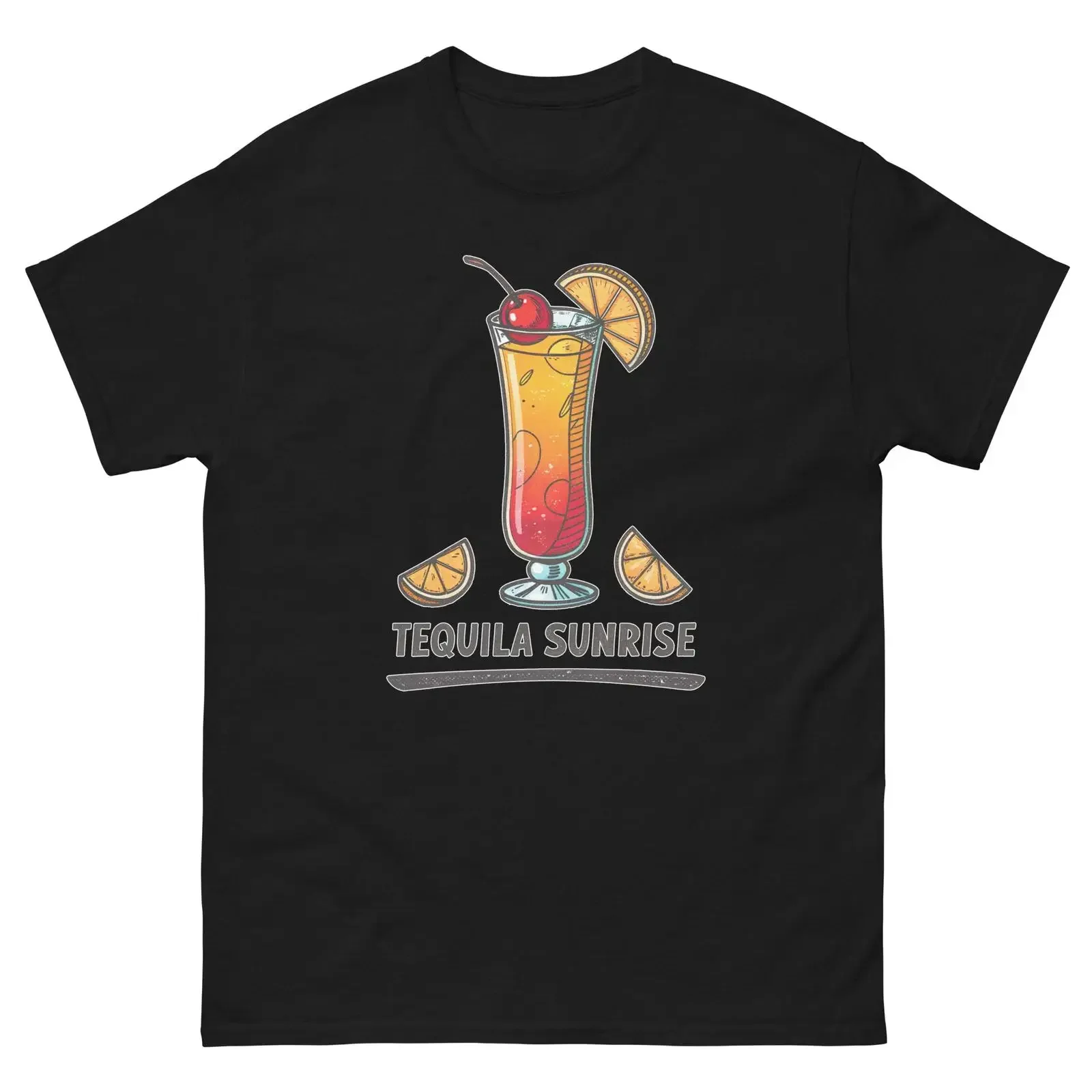 Tequila Sunrise Drink Delicious Beliebt Getränk T-Shirt Vintage Washed Herren-Top für den Alltag, lässig, stilvoll, Unisex