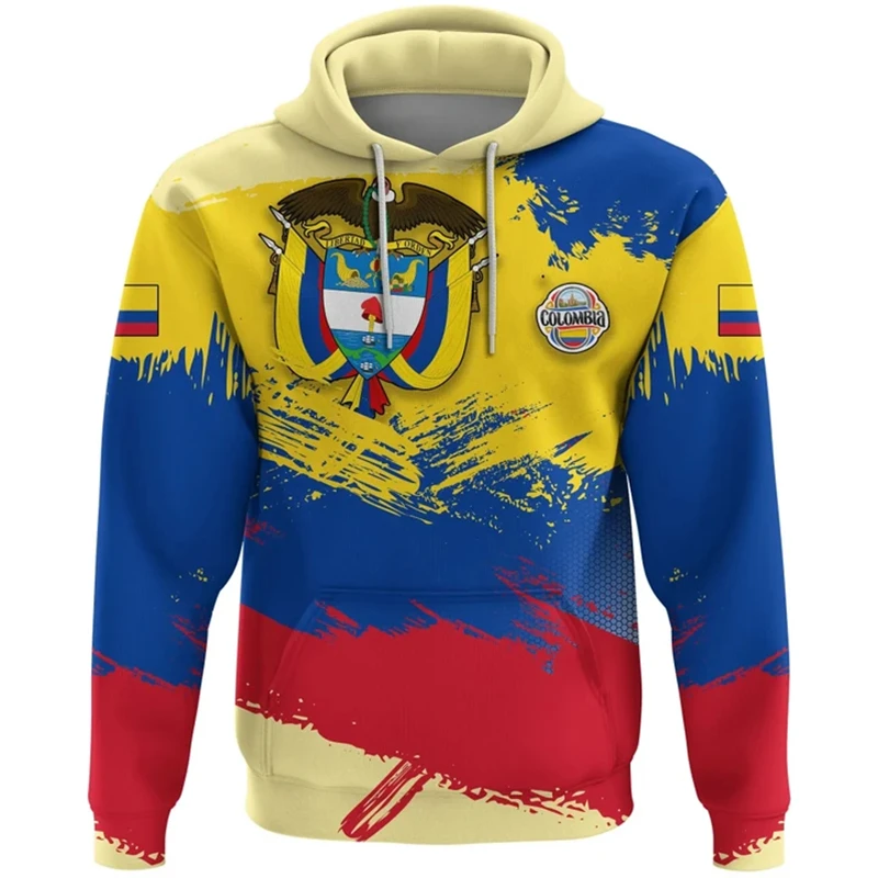 Columbia Flag Pattern Men Women Hoodies 2024 New Fashion Colombian National Emblem 3D Print Hooded Sweatshirts Pullovers Street