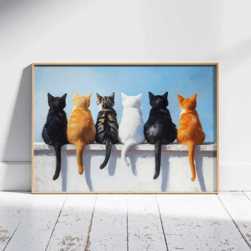 1pc frameless Canvas Painting Funny Cat Butts Wall Art Canvas Print, Cats Sitting Oil Painting, Cute Pet Animal Poster for Cat L