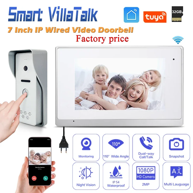 

Factory Support connect CCTV Camera by Onvif protocal Video call talk intercom room to room call unlock tuya smart doorbell