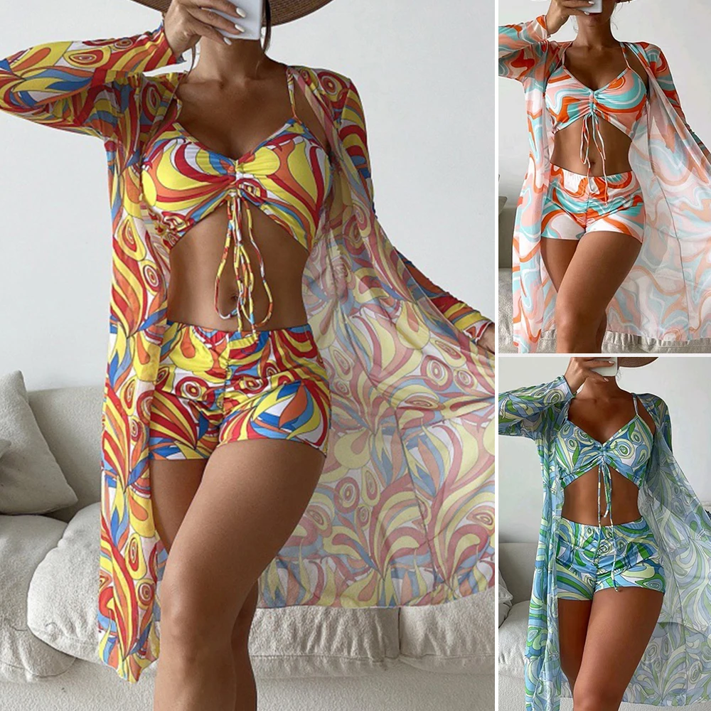 

Mia Muse Boutique с длинным рукавом и вырезом в форме сердца, короткое пляжное бикини с естественной талией, женское бикини для летних каникул, графика