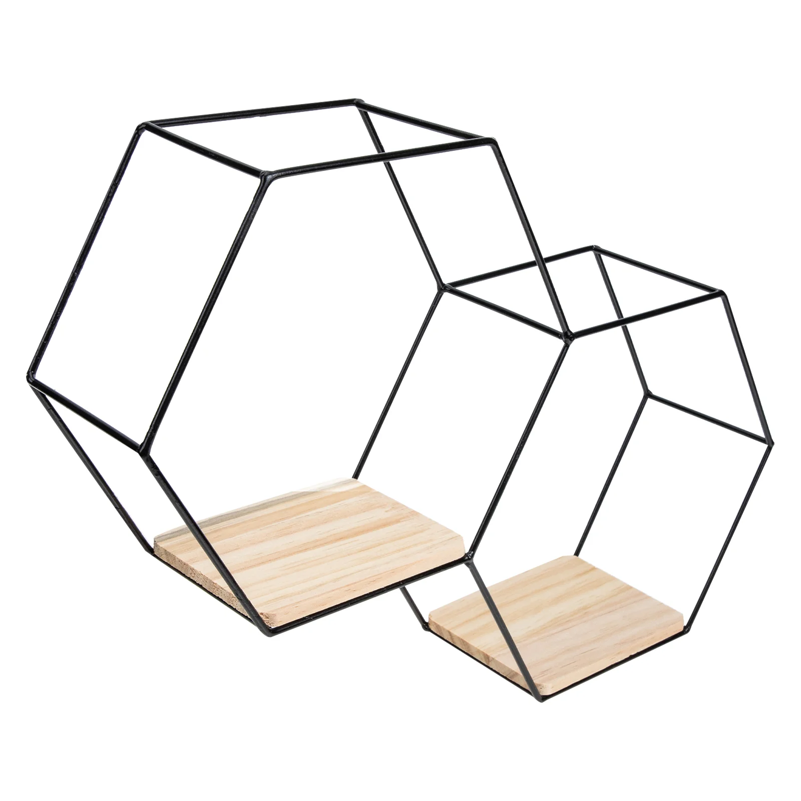 

Wall Shelf Decor Simple Hexagon Black Floating Wall-mounted Nordic Dual Metal Wooden for Bedroom