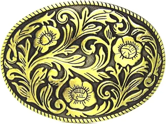 Antique Engraved Flower Solid Metal Belt Buckle Men Women Western Cowboy suitable for 4cm wideth belt with continous stock