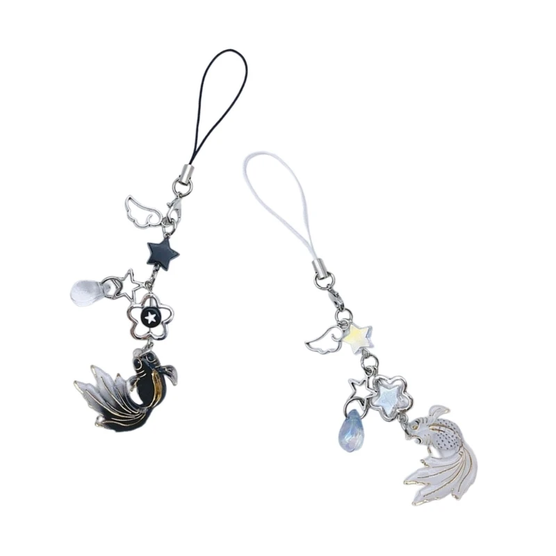 Beaded Phone Lanyard Kois Fish Star Pendant Wrist Strap Detachable Phone Chains Keyring Portable Accessory for Women