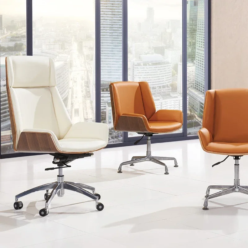 

Современный удобный офисный стул из искусственной кожи с высокой спинкой, изогнутый деревянный офисный стул для босса, стул для письма в отеле, оптовая продажа