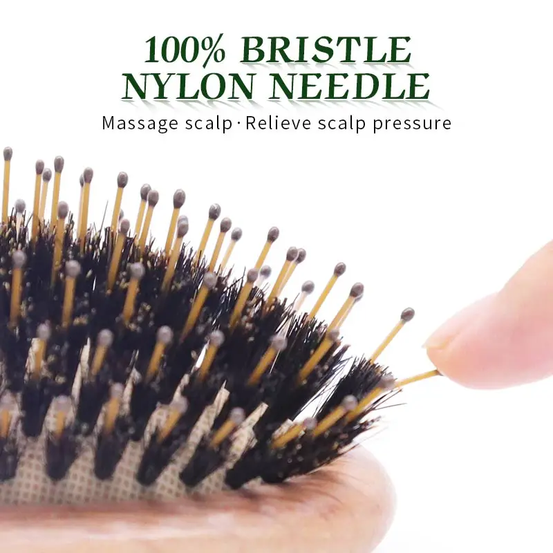 Cepillo Pelo Boar Bristle Hair Brush Detangling Comb OAK Wood Hair Brush Airbag Brush No Tangled Women Hair Brush Barber Comb